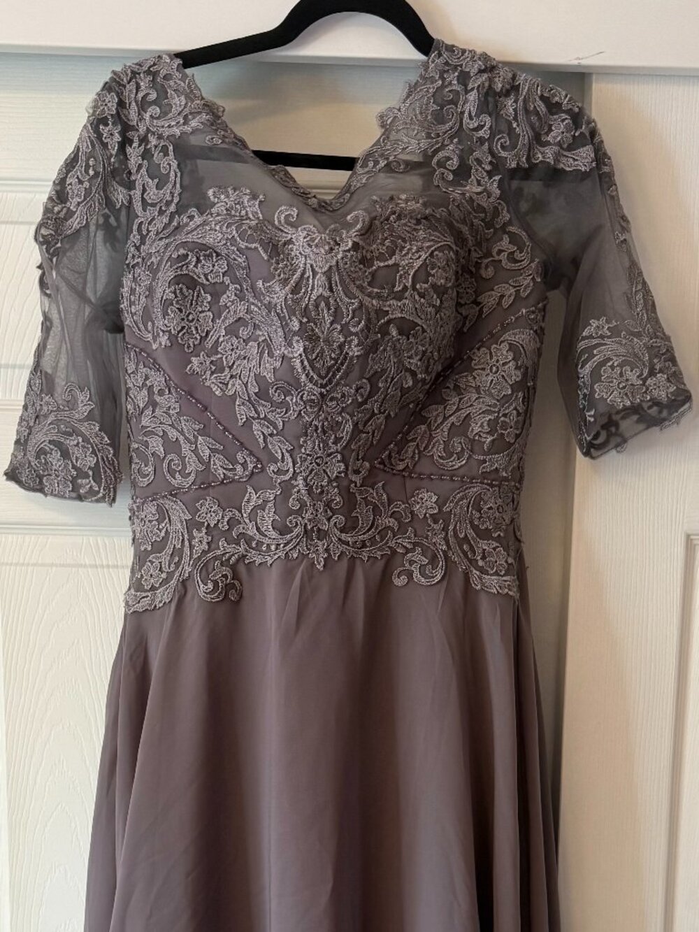 Elegant Lace-Embroidered Gray Wedding Dress